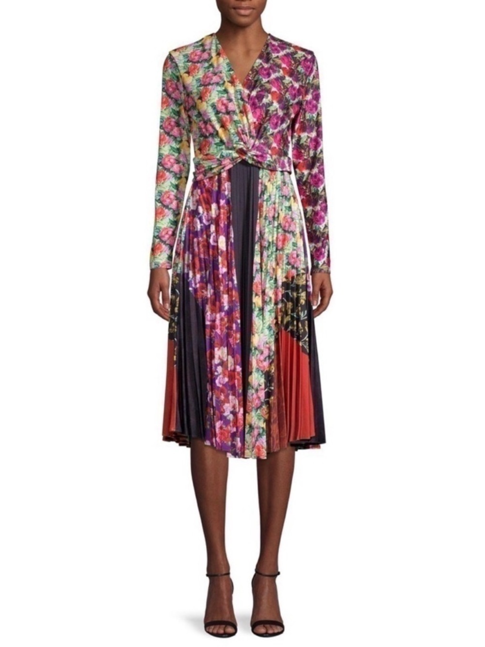 Delfi Rita Mixed Print Pleated Twist Midi Dress